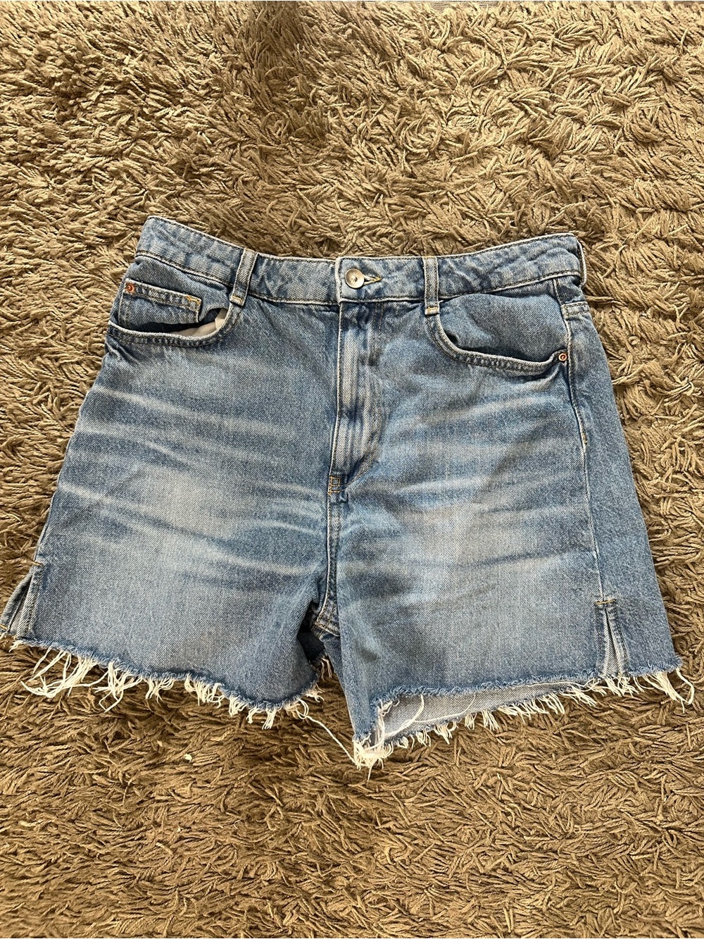 Zara Light Blue Distressed Denim Shorts